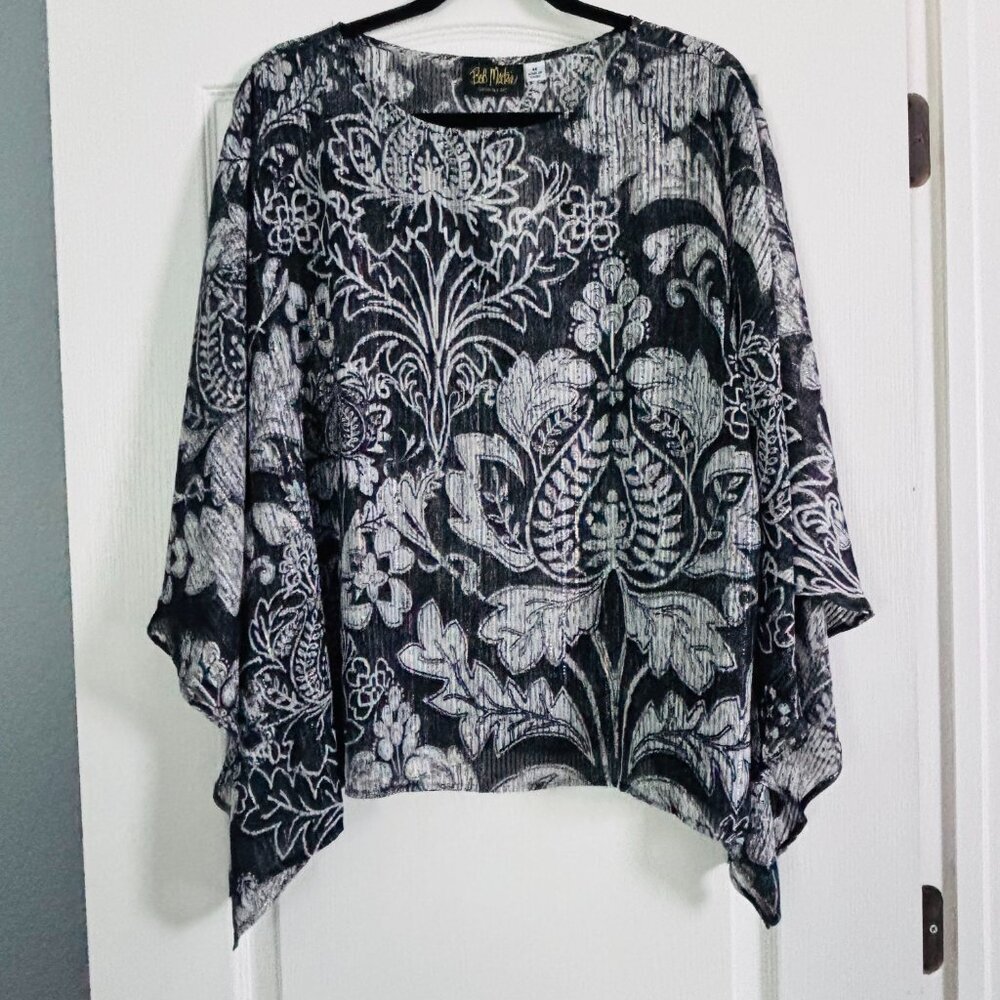 Bob Mackie Wearable Art Floral Kimono Sleeve Top Statement Blouse